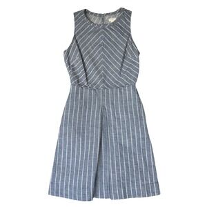J Crew Dress Womens Size 0 Blue White Striped Denim Lower Back Cut‎ Out Pockets